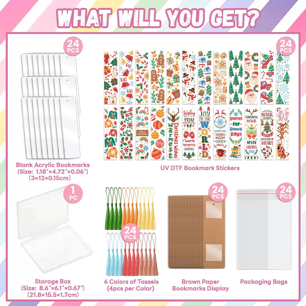 121pcs Blue and Pink UV DTF Bookmark Making Kit Acrylic Carft