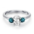 thumbnail image 3 of Gem Stone King 925 Sterling Silver White Created Sapphire and Blue Diamond Engagement Ring for Women | 1.30 Cttw | Oval 7X5MM | Gemstone September Birthstone | Size 8, 3 of 6