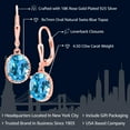 thumbnail image 2 of Gem Stone King 18K Rose Gold Plated Silver Swiss Blue Topaz Leverback Dangle Earrings for Women (4.50 Cttw, Gemstone November Birthstone, Oval 9X7MM), 2 of 5