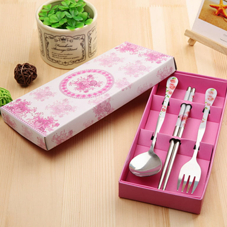 Our Place Lunch Box Set Containers Silverware Chopsticks Pink White A010622