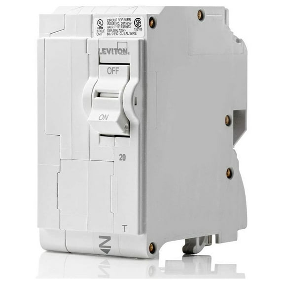 Leviton LB220-T 20 Amp, 2-Pole Plug-on Standard Branch Circuit Breaker, 120/240 VAC, White