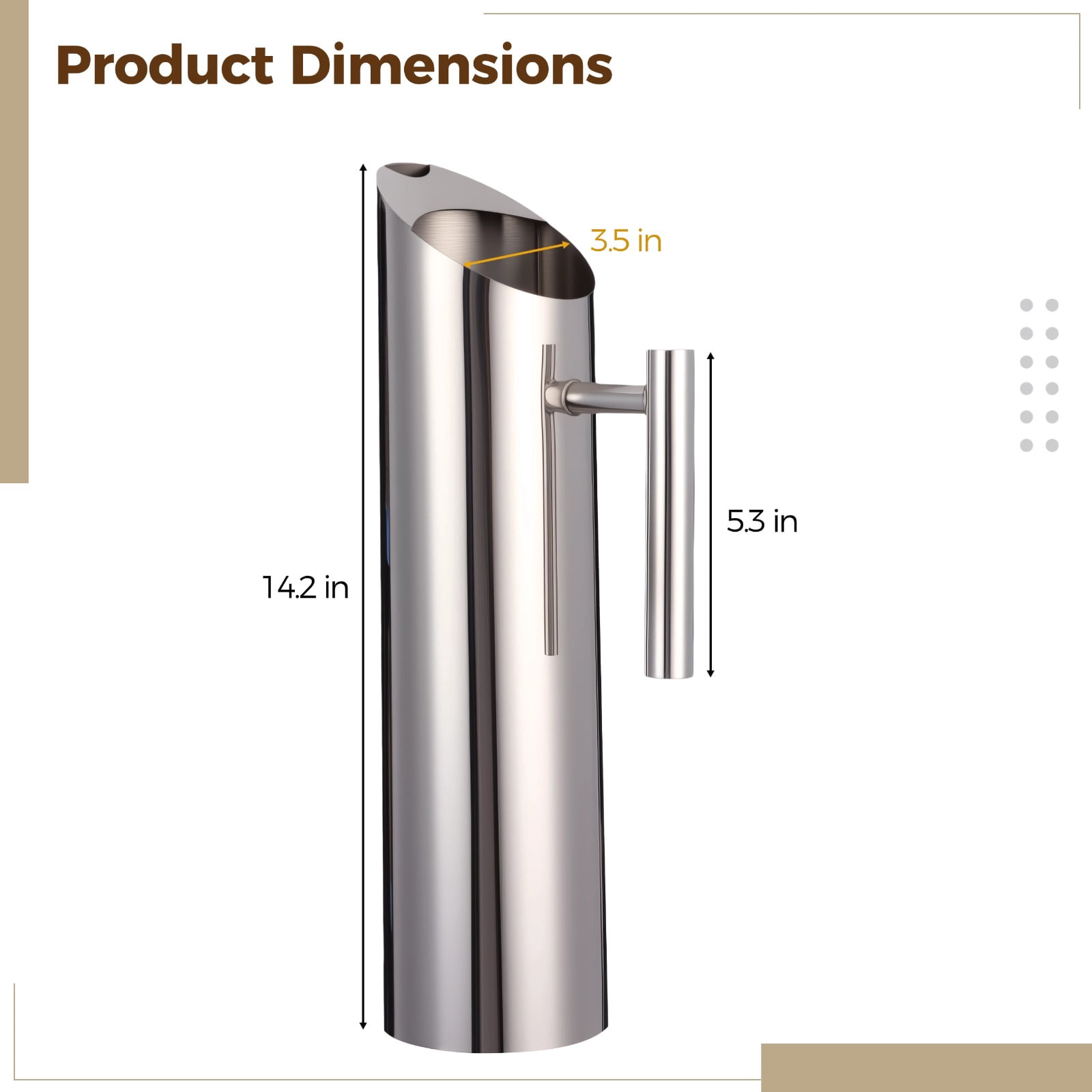 2L Stainless Steel Water Pitcher with Spout Guard and Handle, Large Capacity Modern Metal Jug for Hot/Cold Drinks, Sleek Silver Beverage Container for Parties, Restaurants, Bars