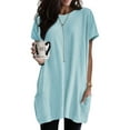 thumbnail image 4 of Women's Light Blue Side Pockets Short Sleeve Tunic Top, 4 of 4