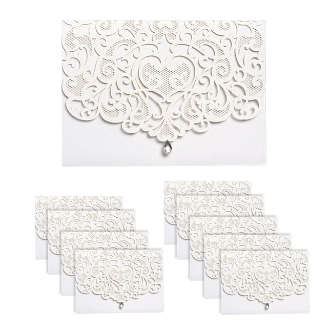 10 part cut Hollow Wedding Invitation Cards with Envelopes, Rhinestone for Wedding, Engagement and Birthday