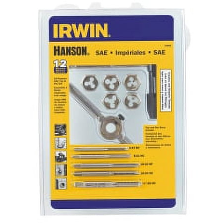 Irwin Irwin - 24605 - Hanson High Carbon Steel SAE Tap and Die Set 6-32NC, 8-32NC, 10-24NC, 10-32NF, 1/4-20NC 12/pc.