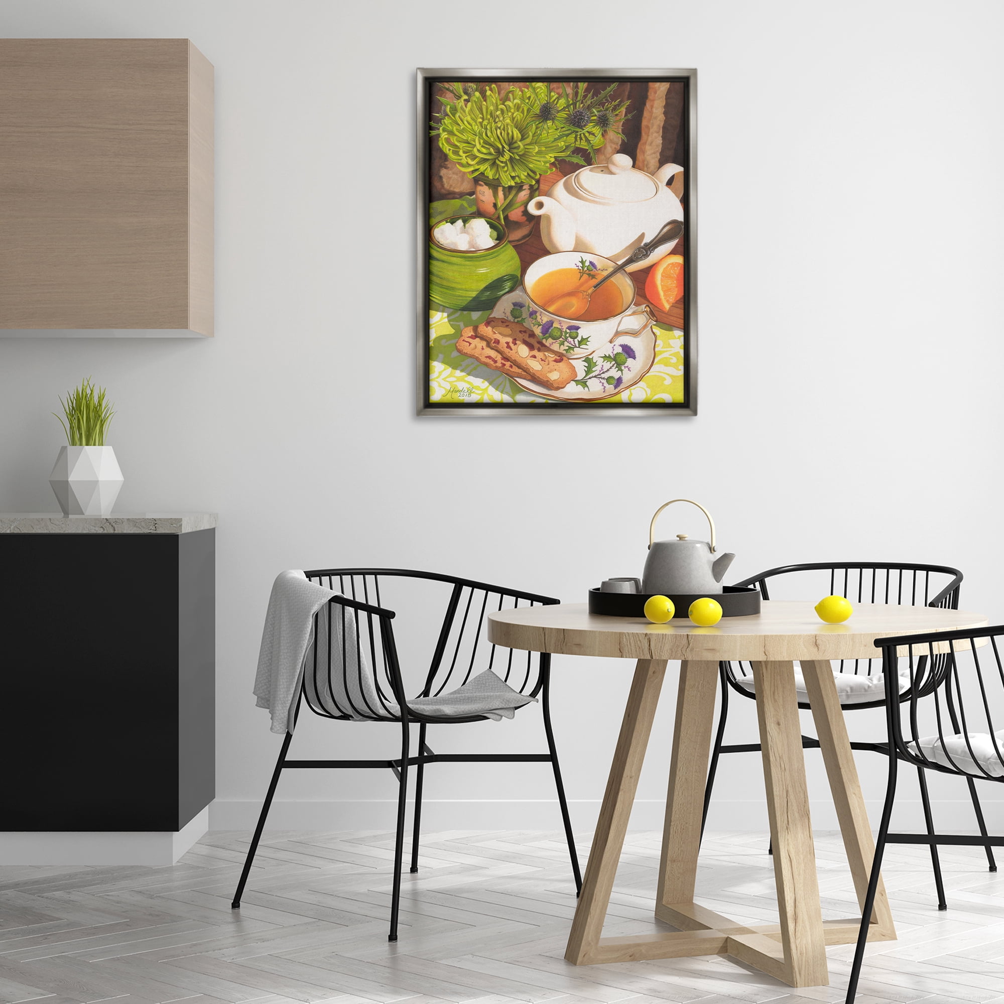 Stupell Industries Tea & Biscuits Scene Food & Beverage Painting Gray Floater Framed Art Print Wall Art, 25 x 31