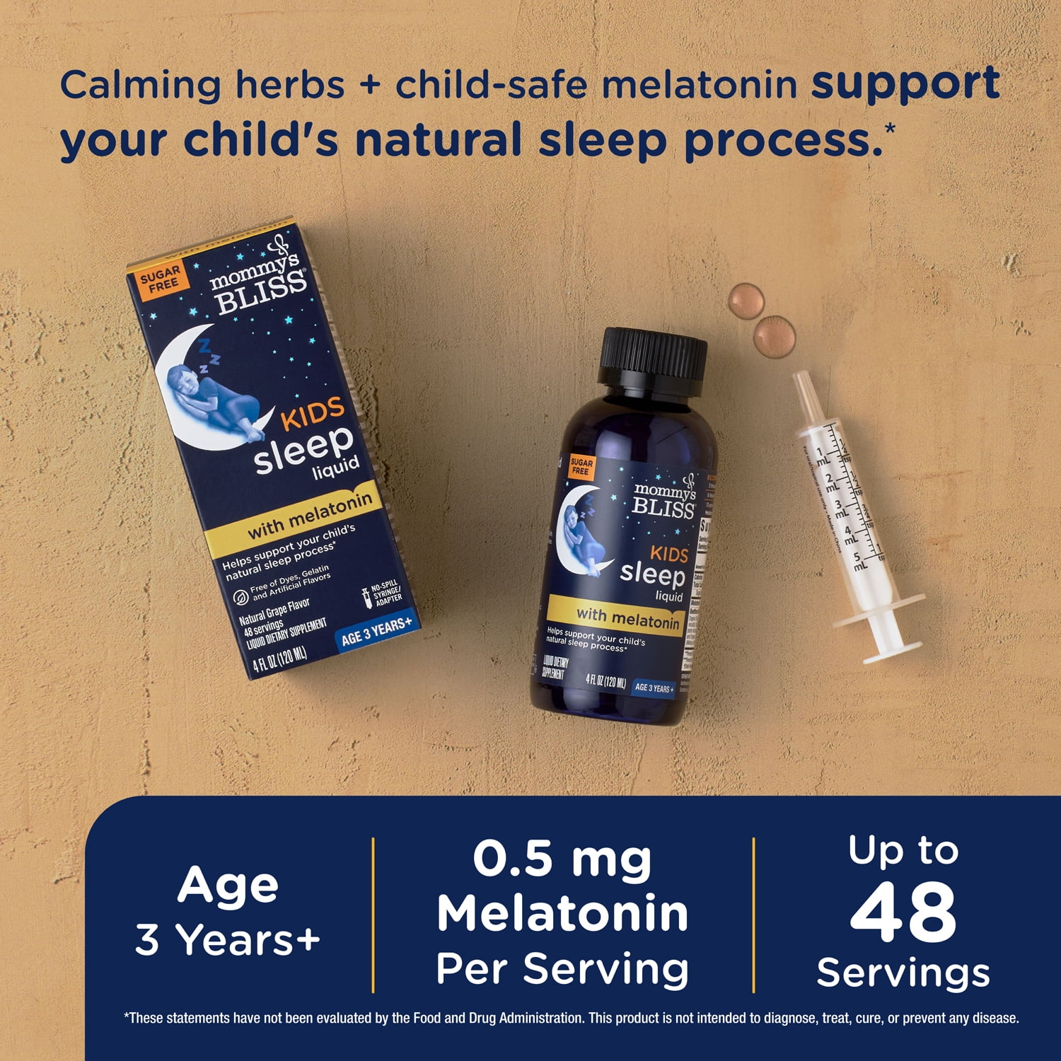 (4 pack) Mommy's Bliss Kids Sleep Liquid with Melatonin for Ages 3 and Up, Natural Grape Flavor, 4 fl oz