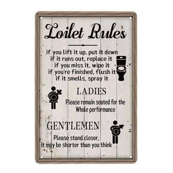 Toilet Rules - Rustic Bathroom Rules Sign - Funny Toilet Decor -tin sign - Farmhouse Toilet Wall Decor (Aluminum) Size: 8 x 12 inch
