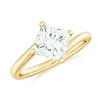 Rosec Jewels Lab Made Diamond Princess Cut Engagement Ring 1 Ct (Ef-Vs Quality, 6 mm) - Solitaire Bypass Ring for Women, 10K Yellow Gold, US 5.50