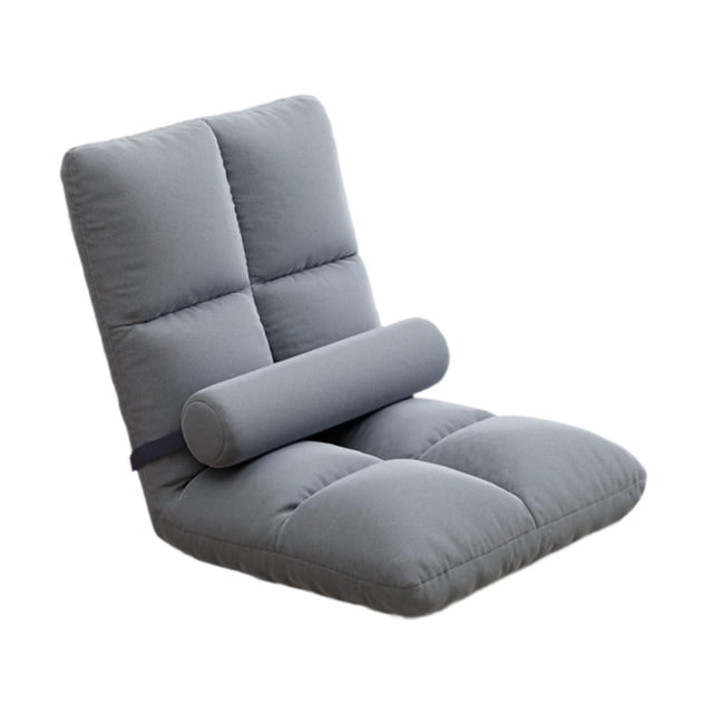 predolo 5 Position Adjustable Floor Chair with Back Support Soft Velvet Foldable Lounger Gray