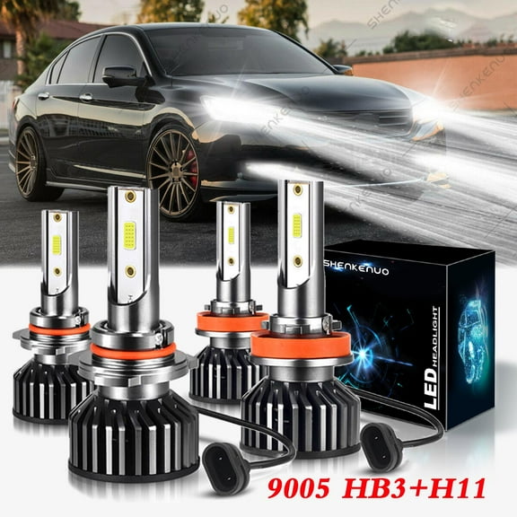 For Honda Accord 2008-2018 Headlights 9005 HB3 LED High Beam and H11 Low Beam,4pcs