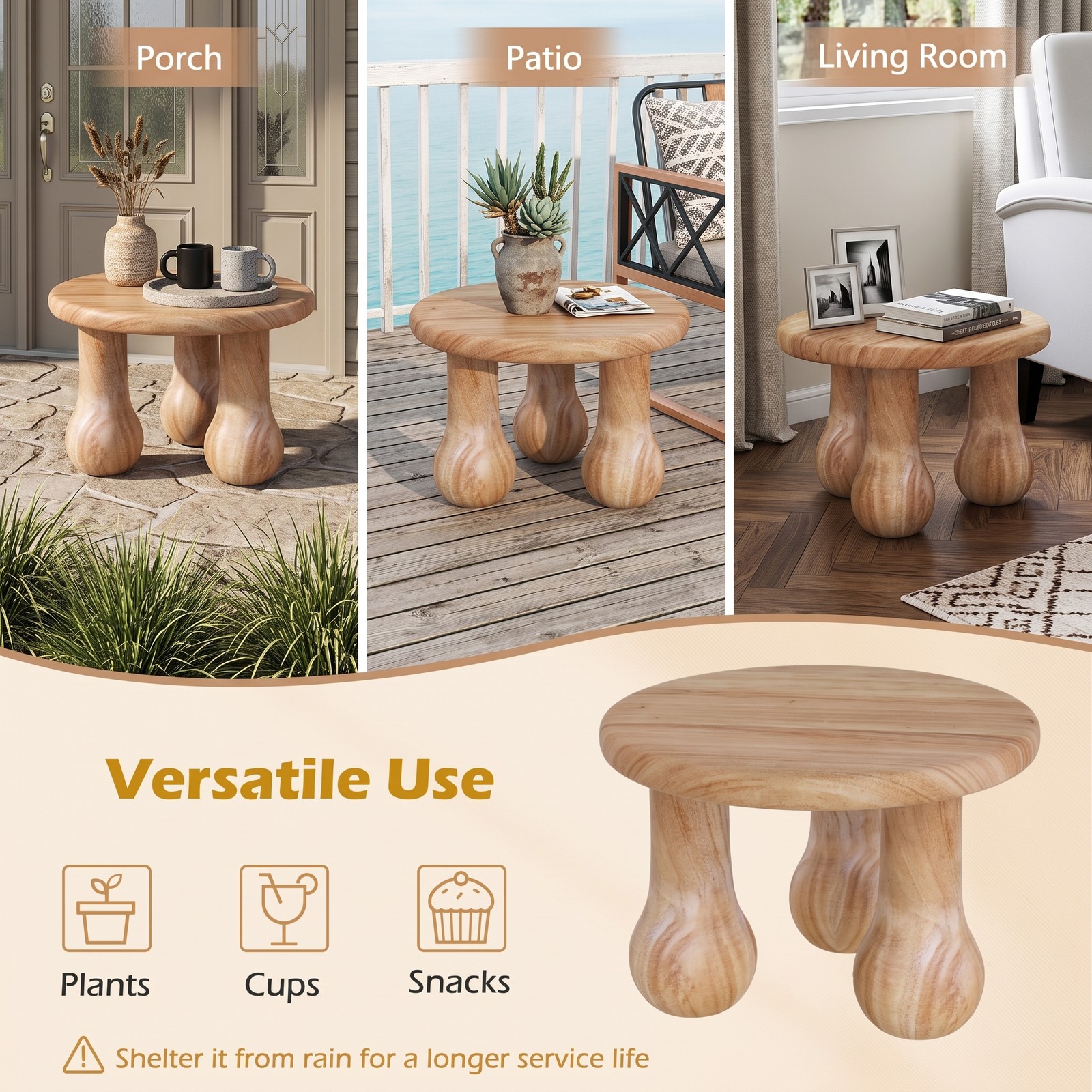Furnibear 24 Inch Small Solid Mahogany Wood Coffee Table with Thickened Tabletop and Column Legs for Living Room, Square Center Accent Table, 110 lb Capacity, Natural