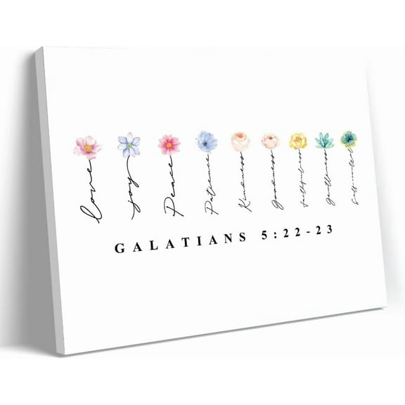 Galatians 5:22-23 Fruit of the Spirit Canvas Wall Decor, Floral Scripture Wall Art Poster Art Print, Horizontal Bible Verse Canvas Poster with Frame, Ready to Hang (12"X15")