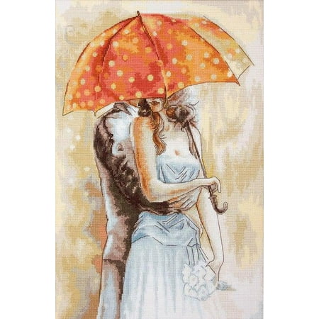 UPC: 4840746023613 | Counted Cross-Stitch Kit Under Umbrella 2 B555L Needlework Orange White By Luca-S People Canvas Cotton
