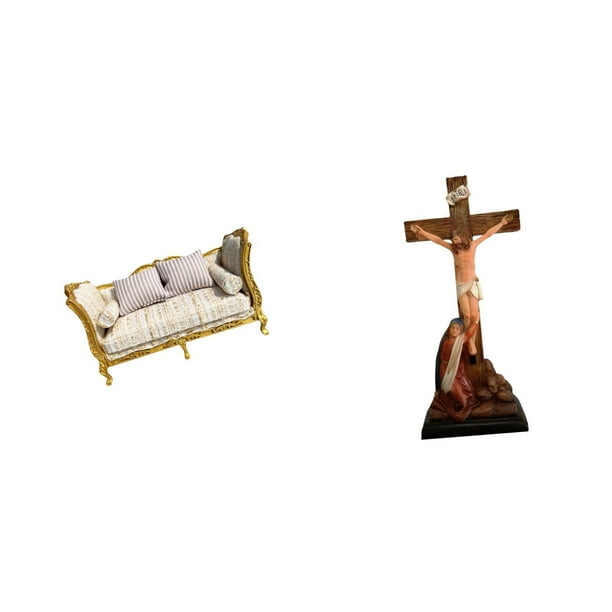 Sofá De Madera En Miniatura, Modelo Artesanal, Juguete Para Casa De Muñecas, Escena De La Vida Cotidiana Con Escultura De Jesús, Adorno Decorativo, Estatua Católica De La Virgen María Para