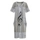 thumbnail image 4 of Vestido holgado con bolsillo, estilo vintage, con notas musicales negras, clave de sol y madera gris. Ropa estética., 4 of 7