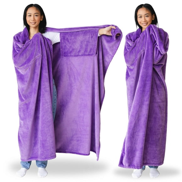 Manta portátil Super Blanky, color morado, 180 x 152 cm, mangas