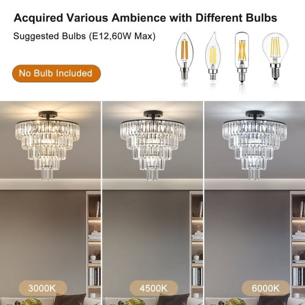 ACE-LIGHTS,5-Tier Black Crystal Semi Flush Mount Chandelier Light Fixture,Large Contemporary Luxury Ceiling Lighting for Living Room,Bedroom,Dining Room,Hallway,Restaurants,Holels,Bars(Black)