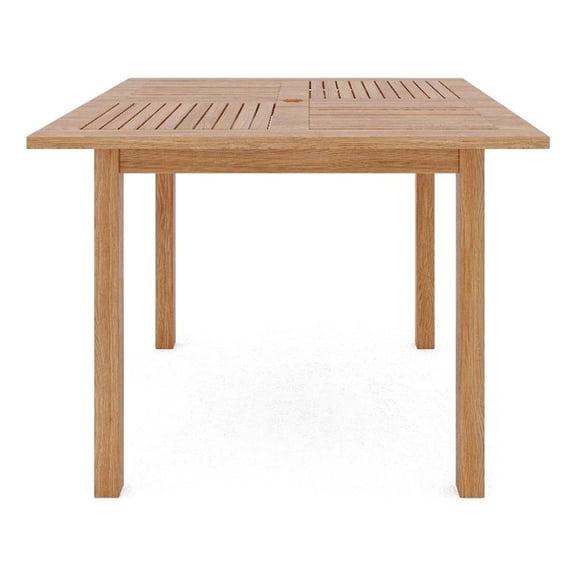 Pemberly Row Square Teak Outdoor Dining Table w/ Umbrella Hole Natural