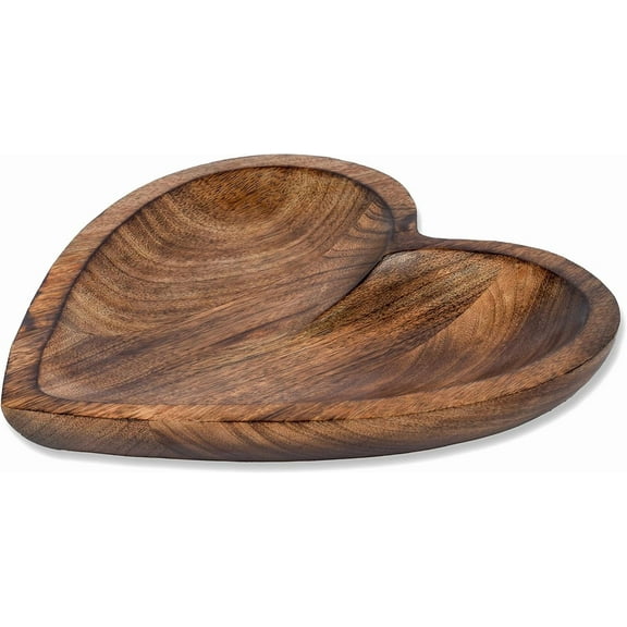 Mango Wood Heart Curved Shaped Decorative Bowl for Table Centerpieces Home Party Wedding Décor (10" x 10" x 1.5")