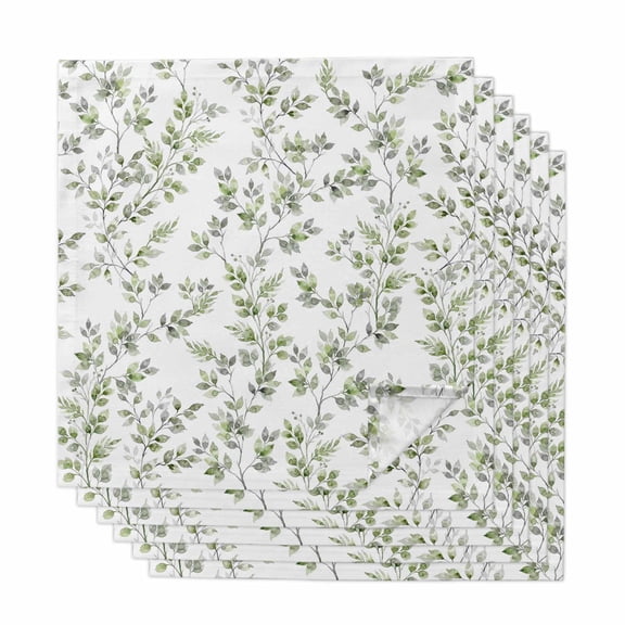 Green Leaves Cloth Napkins, Summer Botanical Elegant Farmhouse Washable and Reusable Dinner Napkins Set of 6, Table Napkin for Kitchen Party Birthday Wedding Hotel Housewarming 20"x20"
