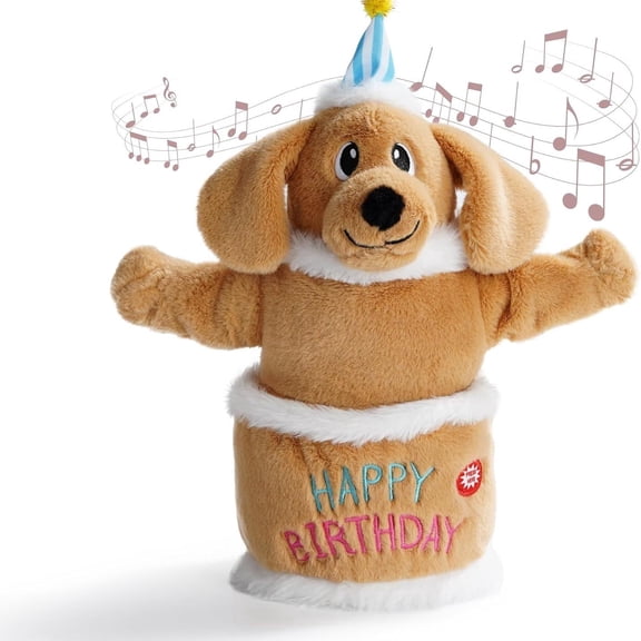 Fuzzwoof Birthday Cake Dog Toy, Dancing with Echo Function Feature, Singing Birthday Songs, Interactive Dog Toys, Plush Stuffed Puppy Toy, Birthday Gift for Dogs