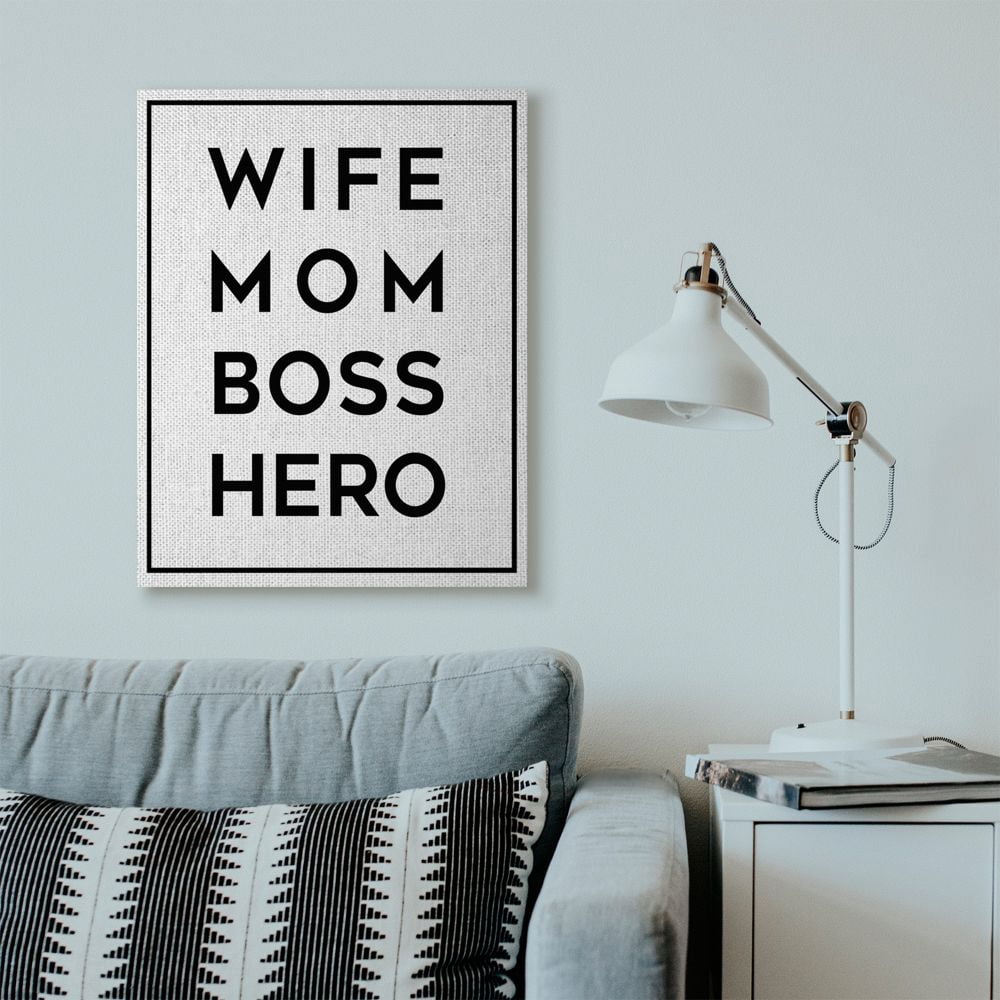 Stupell Industries Wife Mom Family Home Inspirational Word Black And White Design Canvas Wall Art by Anna Quach