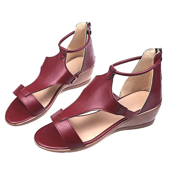 huanledash Women Ankle Strap Open Toe T-Strap Wedge Sandals Walking Shoes Footwear for Daily Wear