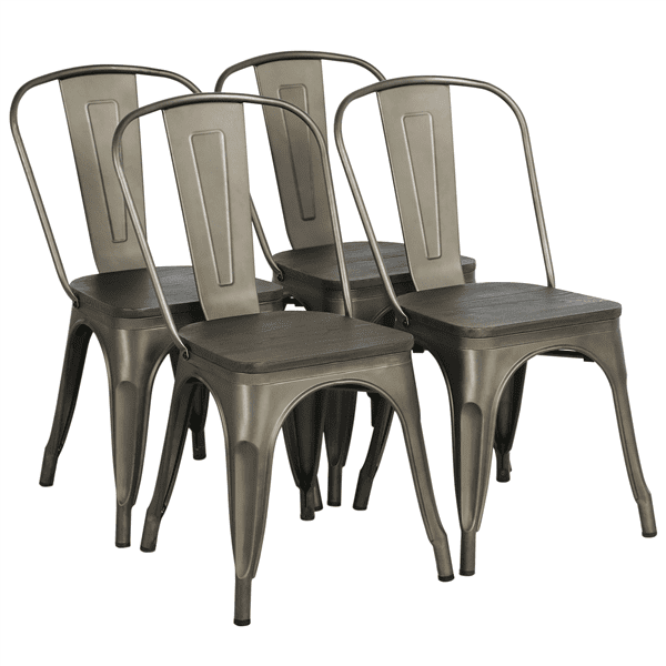 metal dining chairs with wood seat set of 4