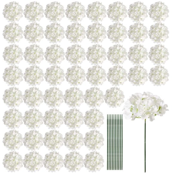 Flores artificiales de hortensia Auihiay Silk, 64 unidades, color marfil