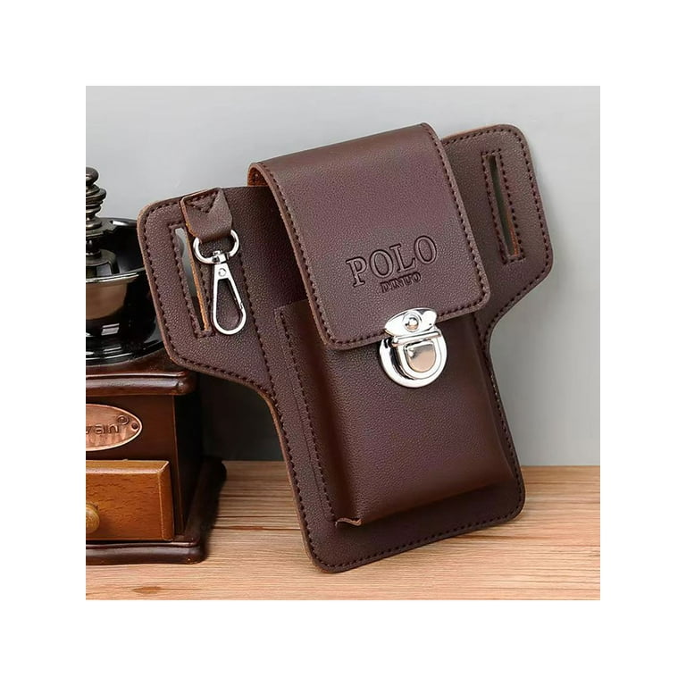 Brown Leather Cell Phone Holster Mens Belt Pouch Leather Cigarette
