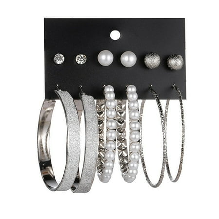 AkoaDa Punk Oversize Fashion Exaggerated Pearl Matte Diamond Large Hoop Earrings For Women Girls Party Wedding Jewelry Gifts