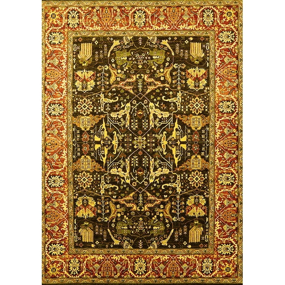 Ahgly Company Machine Washable Indoor Rectangle Oriental Yellow Industrial Area Rugs, 2' x 3'