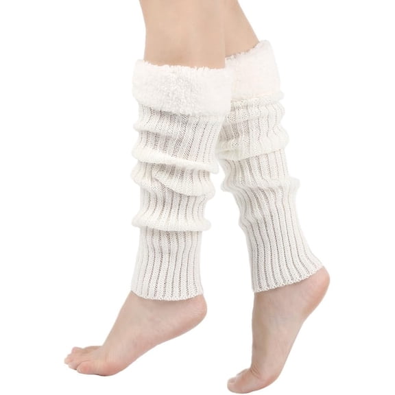 1 Pair White 400x130mm Acrylic Yarn Leg Warmers | Winter Long Boot Socks for Women | Cozy Knit Leg Covers for Cold Weather Outdoor Sports & Fashion