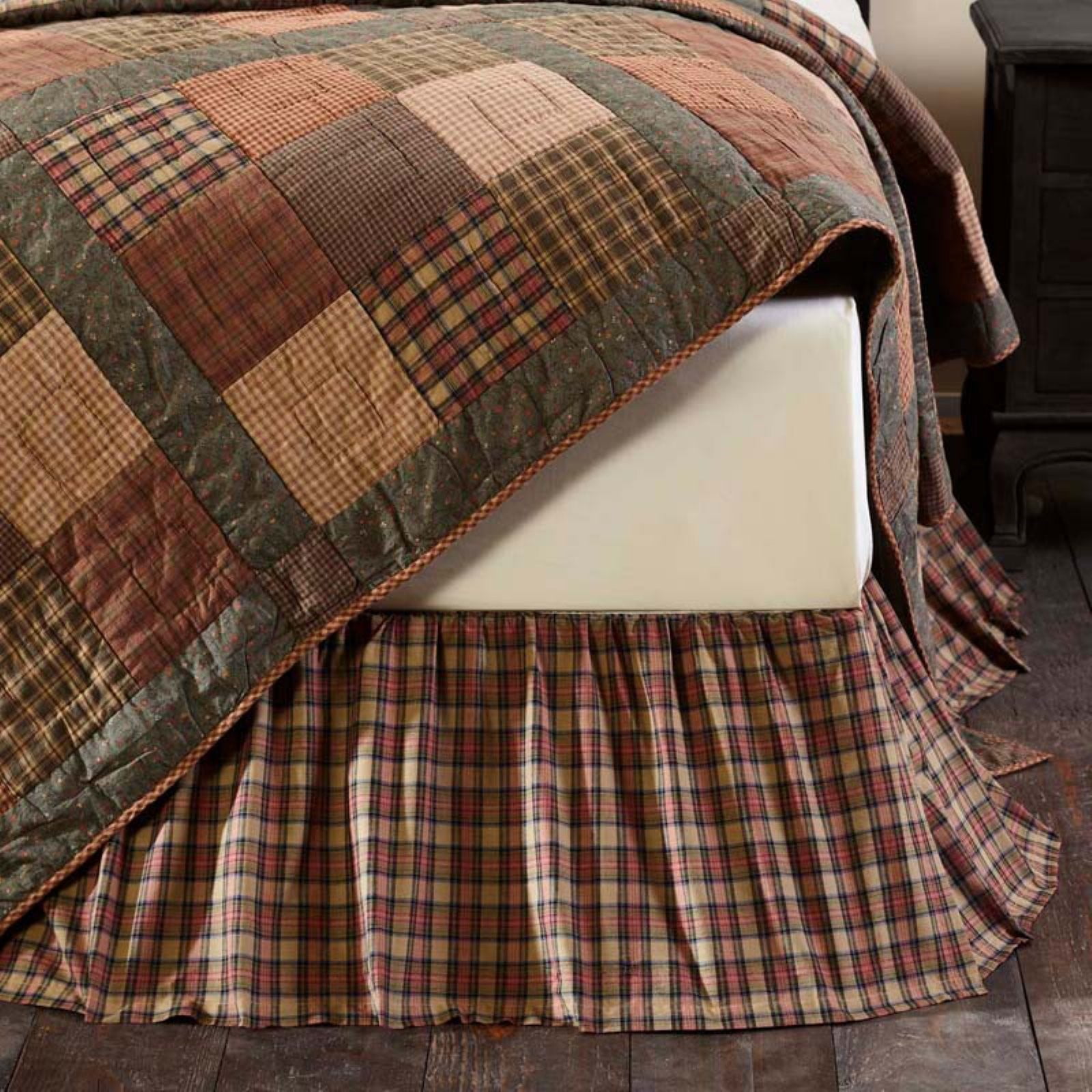 VHC Brands Rustic Queen Bed Skirt Brown Gathered Seneca Cotton Bedroom Decor 