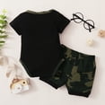 thumbnail image 3 of Kucnuzki Newborn Baby Boys Summer Outfits 6-12 Months Clothes Sets Short Sleeves Romper Letter Print Top Camouflage Shorts Sets 2pcs Black, 3 of 7