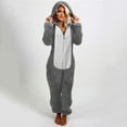 thumbnail image 4 of Besolor Fleece Pajamas for Women Plush Warm Cute Color Block Zip-Up One Piece Hooded Romper Jumpsuit Pjs Sleepwear, 4 of 7