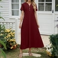 thumbnail image 1 of SEAOPEN Deals Robe d'Été pour Femmes Taille Empire Décontractée Robe de Plage Fluide Manches Courtes Col en V Robes Midi 2025 Tendance Rouge,TTG, 1 of 9