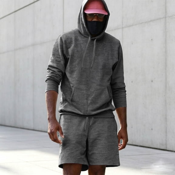 Rciityk Men's 2 Piece Short Sweatsuit Set Solid Color Pullover Hoodie and Casual Shorts Lightweight Daily Tracksuit, Gifts for Men