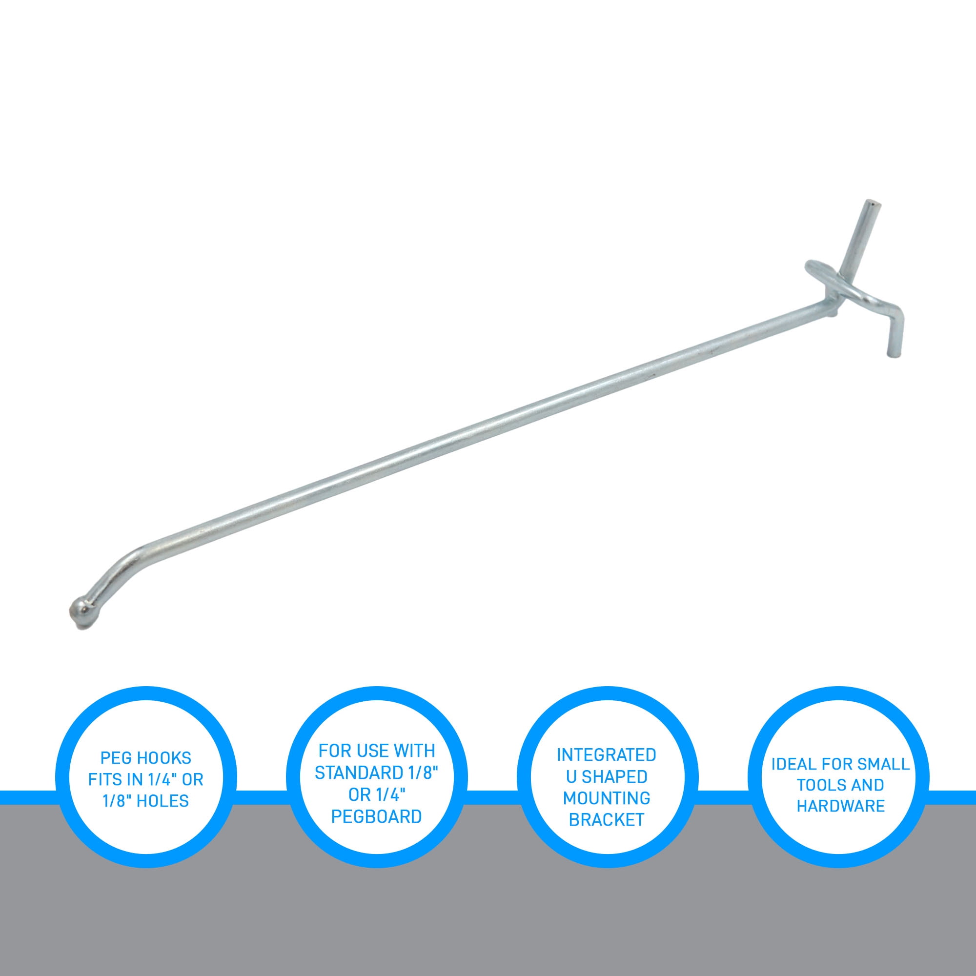 SSWBasics 8 inch Chrome Peg Hook for ⅛ inch or ¼ inch Pegboard - Case of 200- 8 inch
