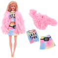 thumbnail image 1 of Conjunto de chaleco de piel para muñeca, abrigo + vestido/traje informal para Barbies de 11,8 pulgadas, accesorios de ropa, chaqueta de felpa, regalo para niños, 4 Uds., 1 of 4