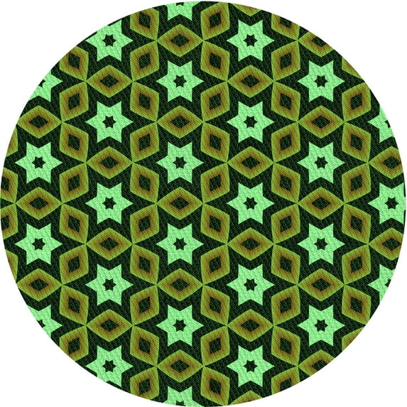 Ahgly Company Machine Washable Indoor Round Transitional Dark Forest Green Area Rugs, 8' Round