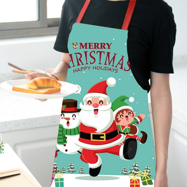 Delantal de Navidad para la cocina - Tela de poliéster estampada con Papá Noel, 70x50cm, Cocina navideña y decoración para fiestas