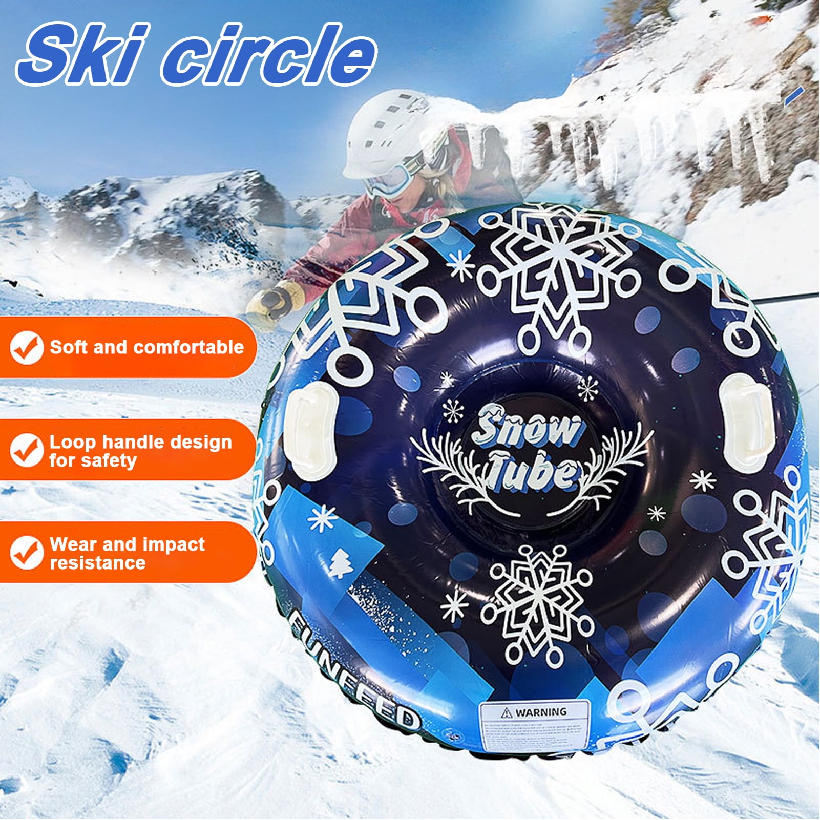 YIFAEUX Inflatable Snow Tube Sled with Double Handles Ski Ring Valve Design Heavy Duty Winter Outdoor Toy for Kids Adults