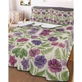 thumbnail image 3 of Quilts Twin-XL Size Bedding Set, Purple Green Botanical Lightweight Quilted Comforter, Spring Floral Summer Rustic Soft Reversible Bedspread Coverlet with Pillow Covers for All Season, 68" x 98", 3 of 7