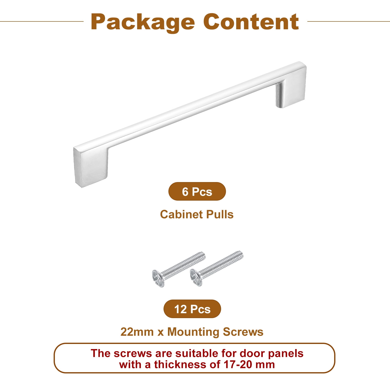 Drawer Pulls, 6Pcs 6" - Aluminum Alloy Kitchen Cabinet Handles, Rectangle Furniture Hardware Solid Handles for Wardrobe Cupboard (Chrome)