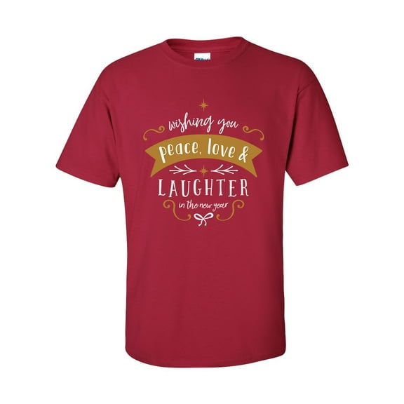 Wishing You Peace, Love, & Laughter in the New Year Festive Unisex Adult Short Sleeve T-shirt-Cardinal Red-xxxl