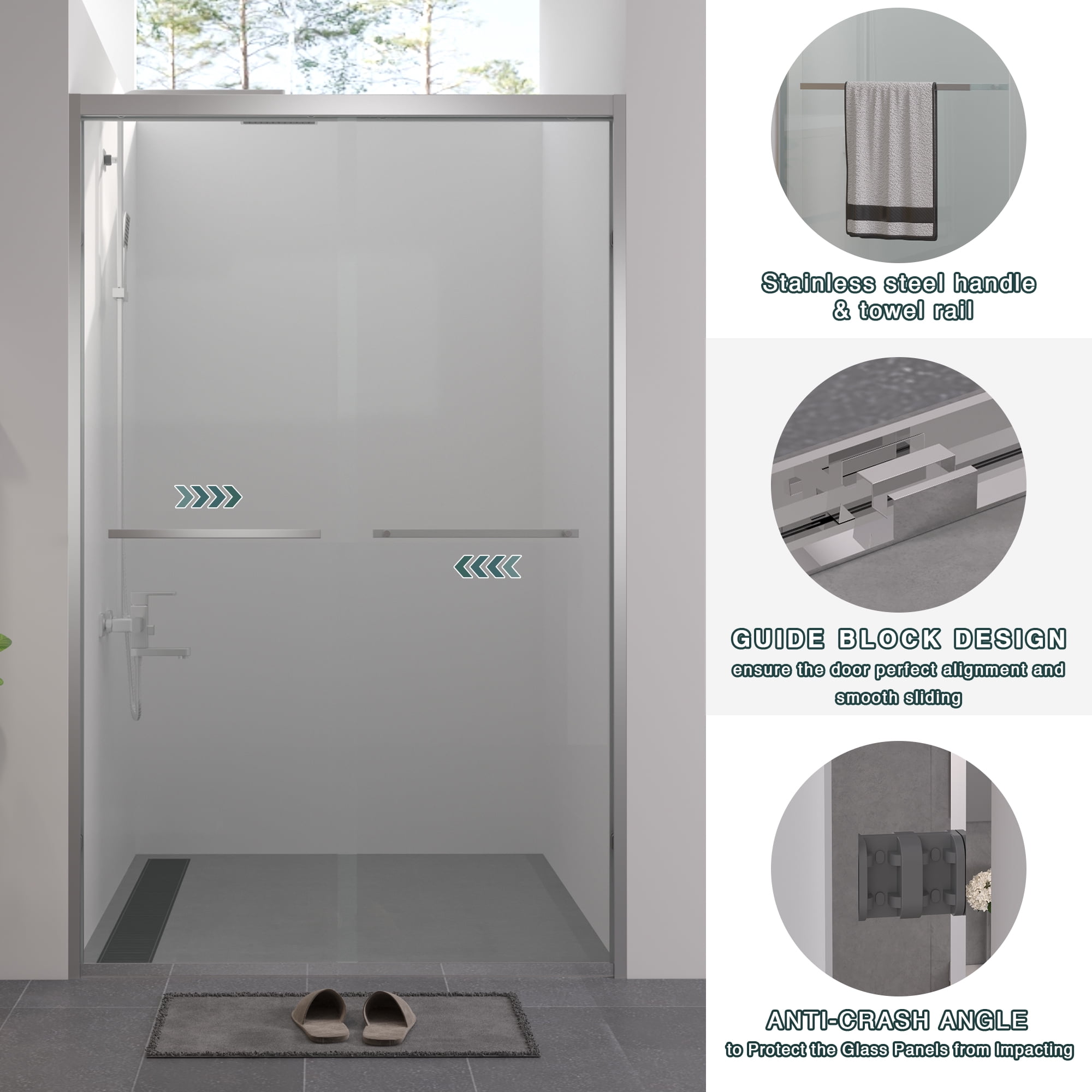 Leumius 44-48"x76" Double Sliding Shower Door,Aluminum Frame,Premium 1/4" (6mm) Clear Tempered Glass, Chrome Hardware Sliding Glass Shower Enclosure,Chrome Finished