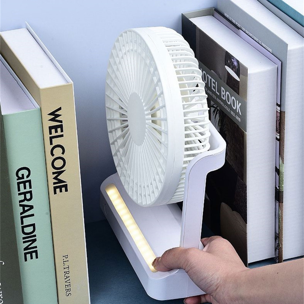 USB Rechargeable Portable Electric Fan Air Cooler with Light Desktop Ventilator