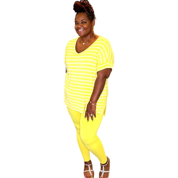 Plus Size Yellow Striped Leggings Set